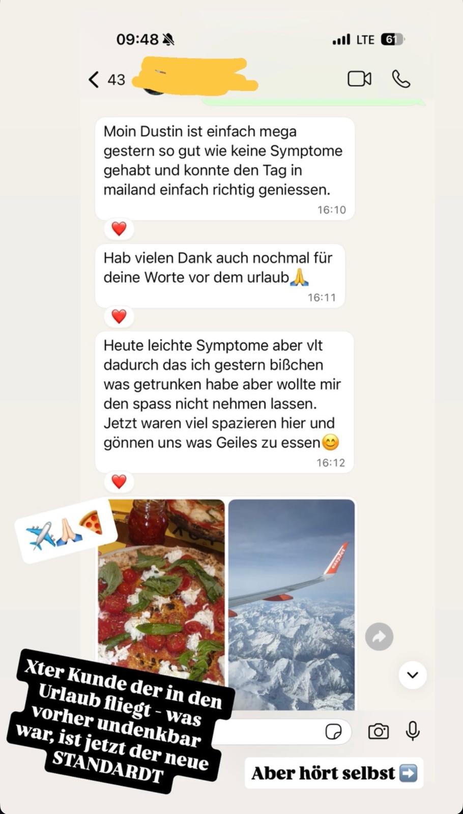 WhatsApp-Nachricht: Tag in Mailand wieder genießen können, ohne Symptome.
